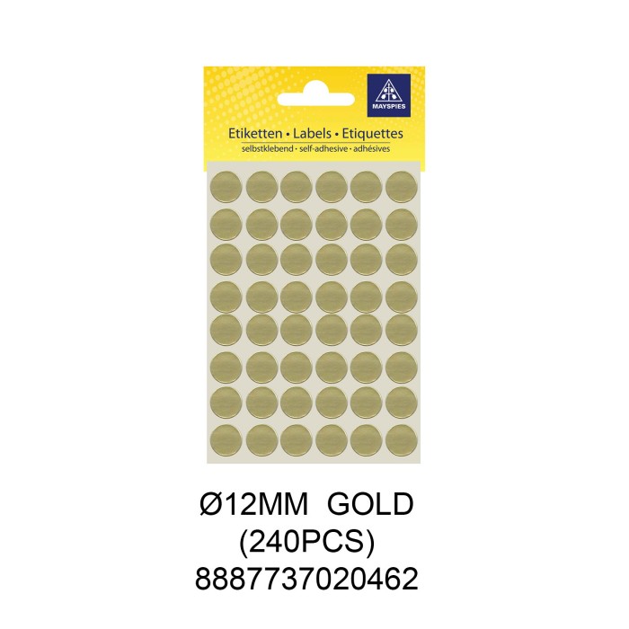 MAYSPIES MS012 COLOUR DOT LABEL / 5 SHEETS/PKT / 240PCS / ROUND 12MM GOLD